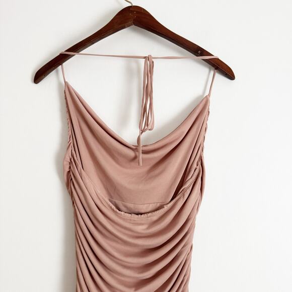 MICHAEL COSTELLO x Revolve Everly Ruched Mini Dress Mauve Nude Large L - Picture 8 of 11